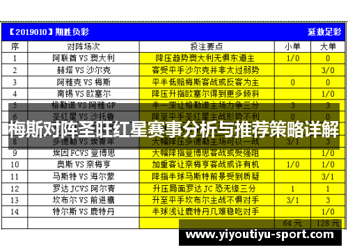 梅斯对阵圣旺红星赛事分析与推荐策略详解